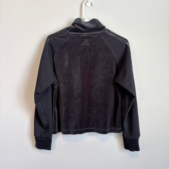 Adidas Women's Size Medium Sweater Velour Mock Neck Cropped Black Loungewear - Picture 7 of 10